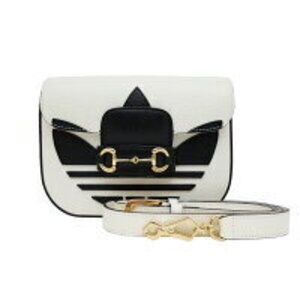 Gucci Adidas Horsebit Shoulder Bag White Black Leather